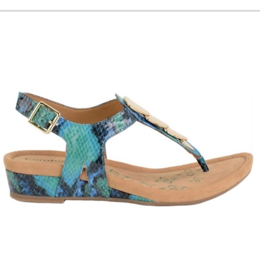 Snake Leather Metal Accent Kitten Wedge Sandal - Picture 8 of 8
